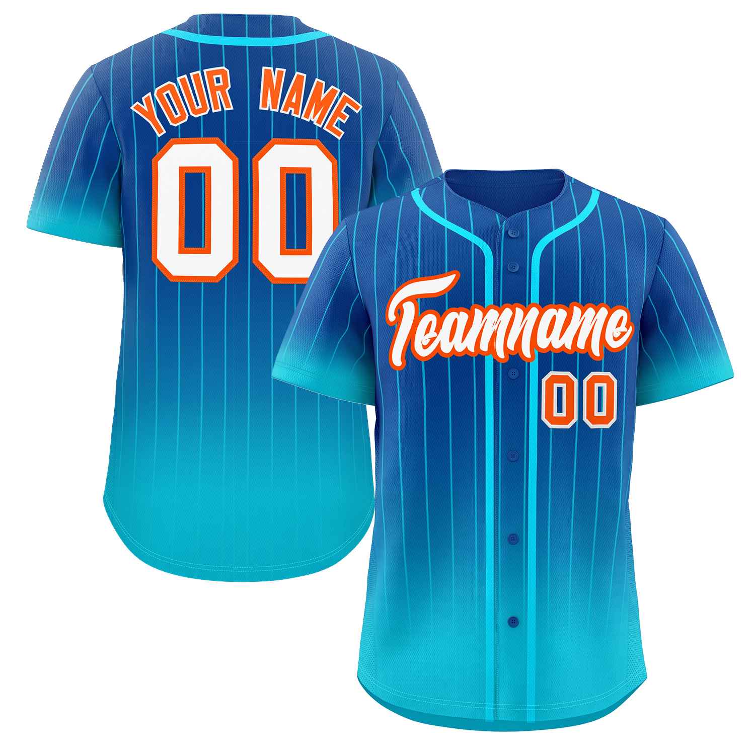 Maillot de Baseball personnalisé à rayures dégradées bleu ciel Royal-Orange, à la mode, authentique