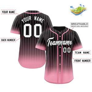 Maillot de baseball personnalisé à rayures dégradées noir, rose et blanc, à la mode, authentique