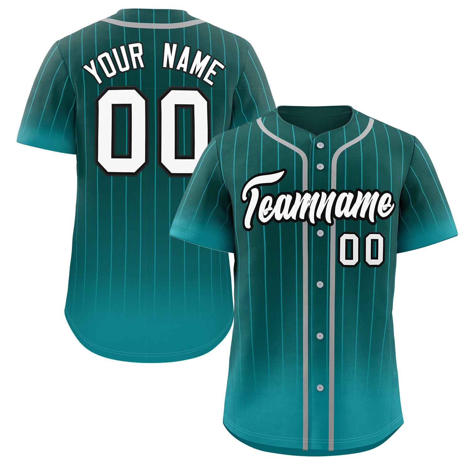 Maillot de baseball personnalisé à rayures dégradées blanc-noir Aqua, à la mode, authentique