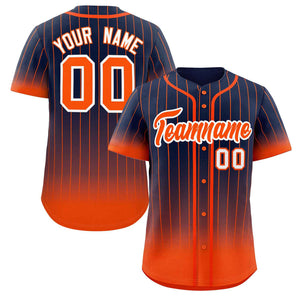 Custom Navy Orange-White Gradient Stripe Fashion Authentic Baseball Jersey