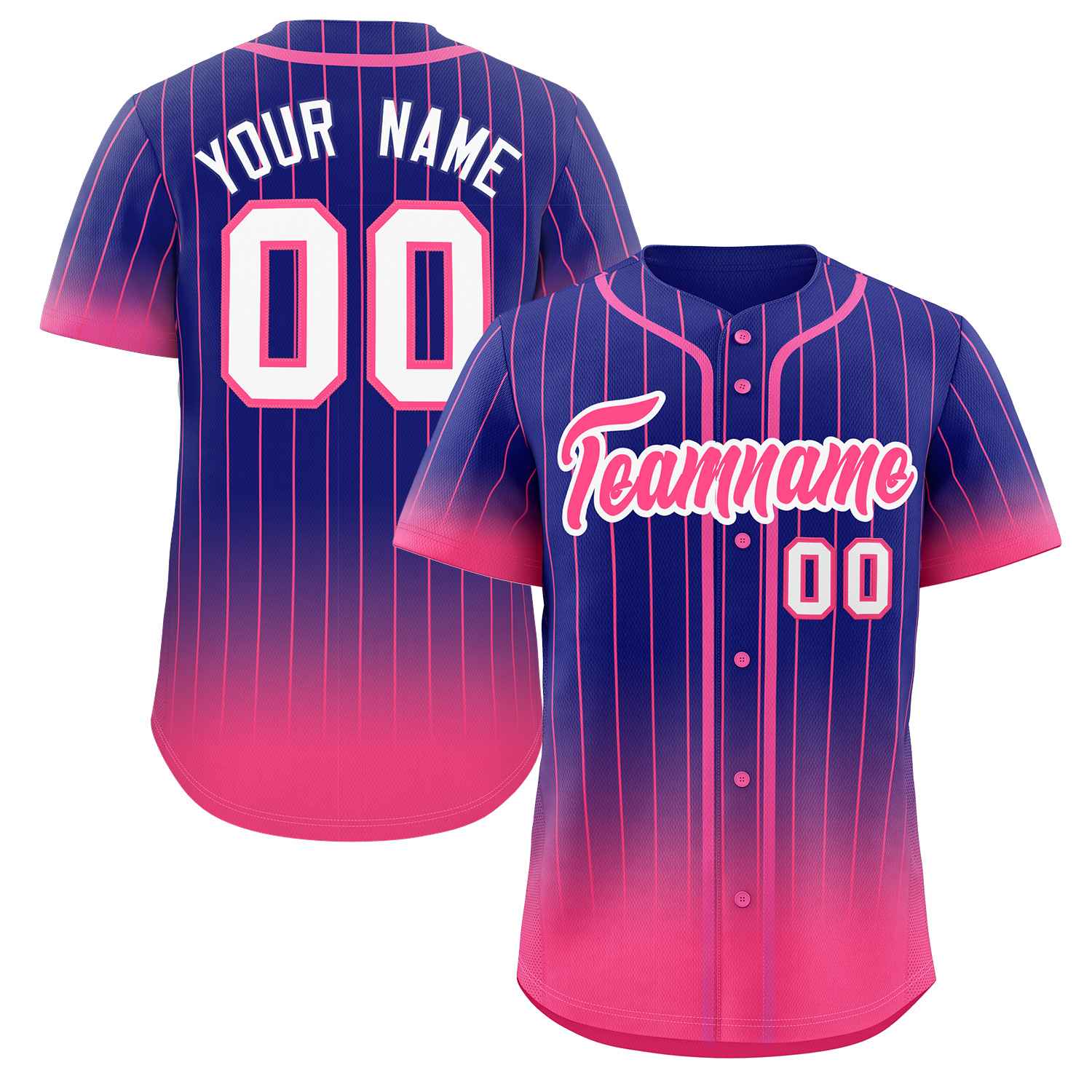 Maillot de baseball personnalisé à rayures dégradées violet rose-blanc, mode authentique