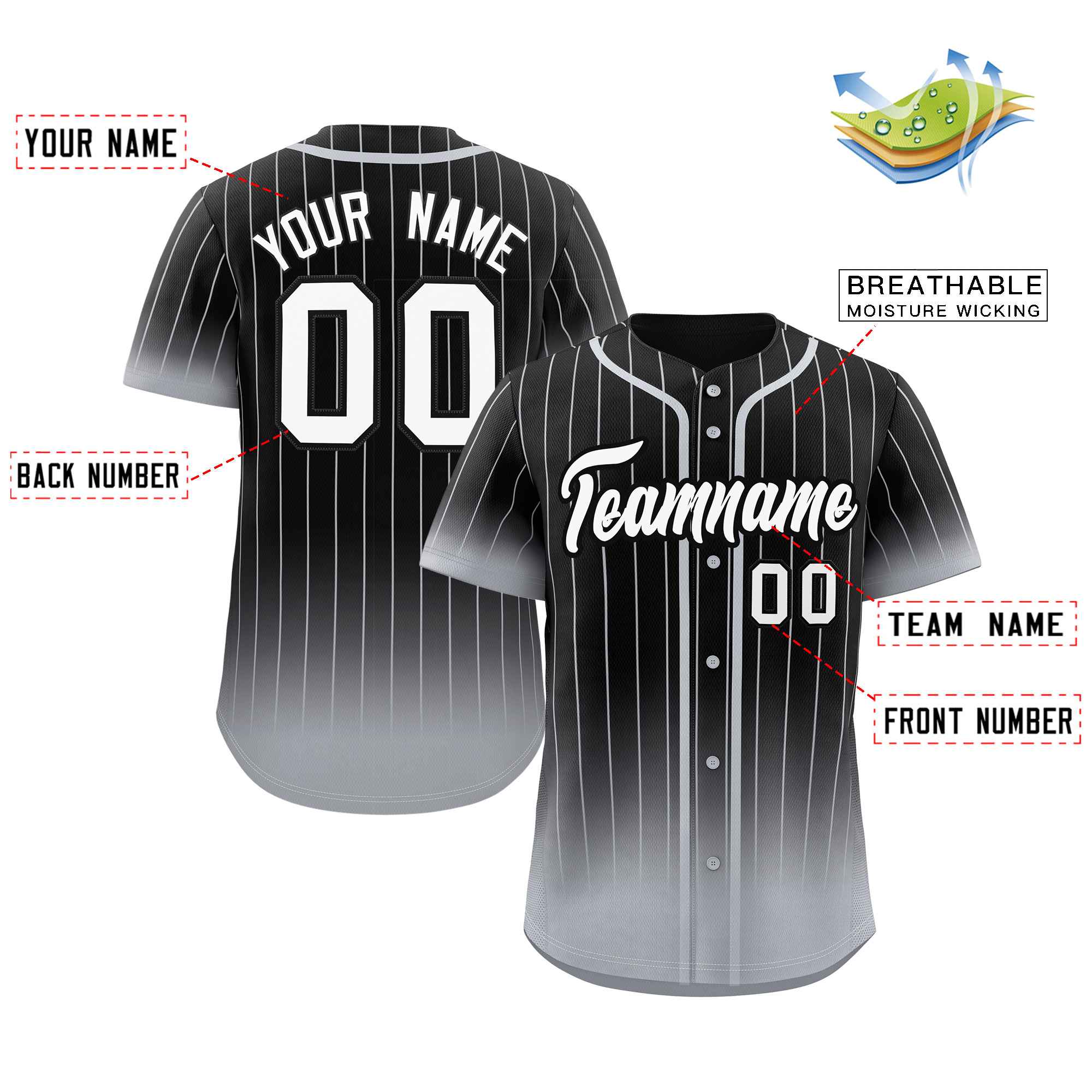 Custom Black Gray-White Gradient Stripe Fashion Authentic Baseball Jersey