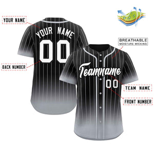 Maillot de baseball personnalisé à rayures dégradées noir gris-blanc, à la mode, authentique