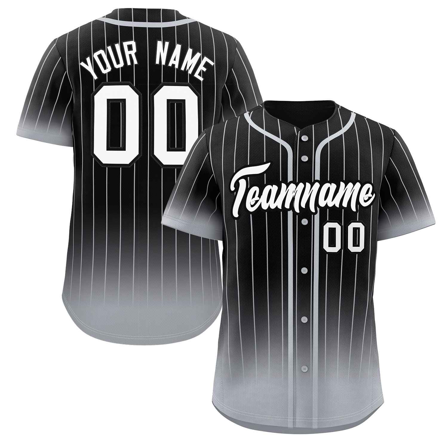 Maillot de baseball personnalisé à rayures dégradées noir gris-blanc, à la mode, authentique