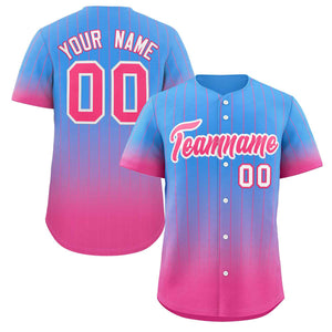 Maillot de baseball personnalisé à rayures dégradées bleu poudre rose-blanc, mode authentique