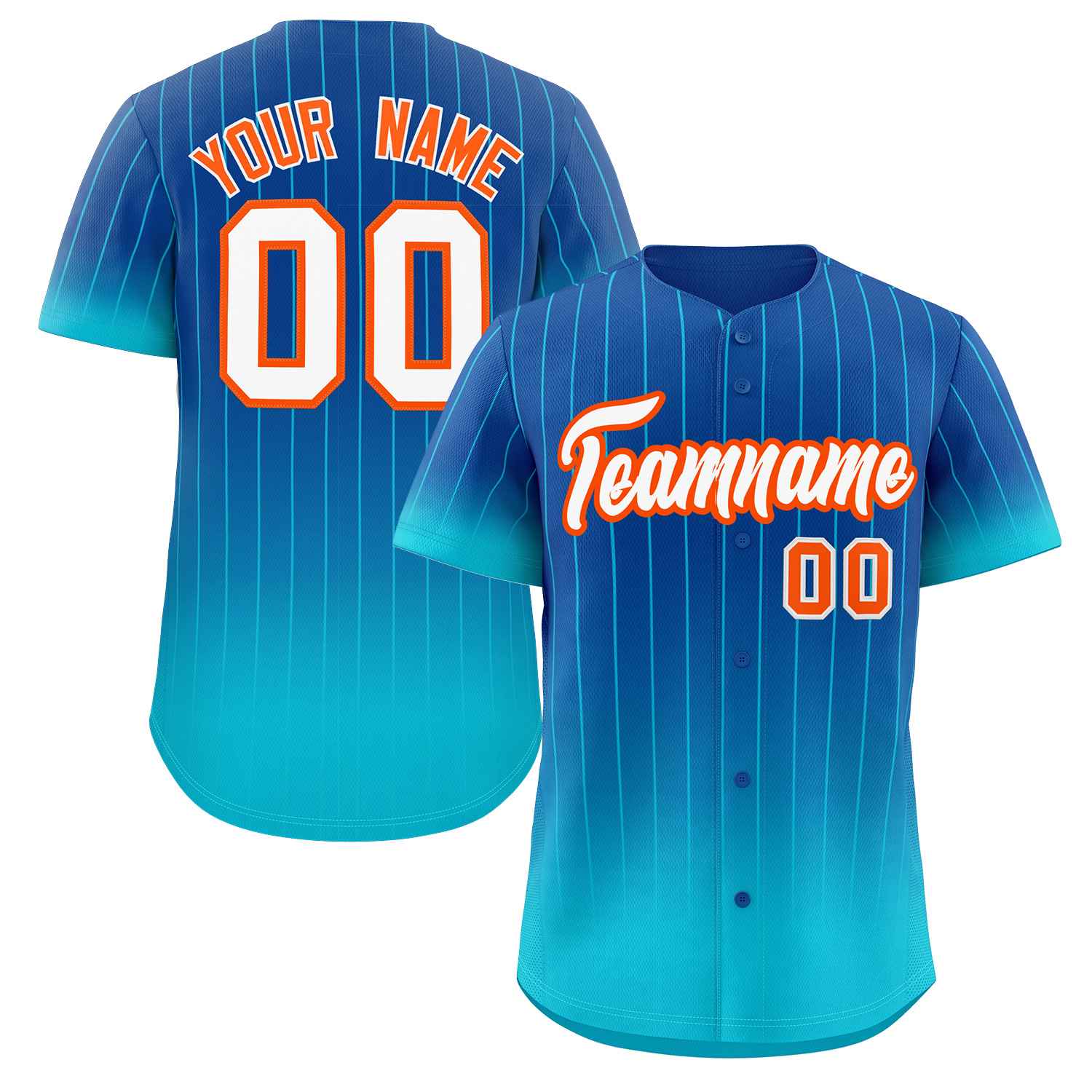 Maillot de Baseball personnalisé à rayures dégradées bleu ciel Royal-Orange, à la mode, authentique