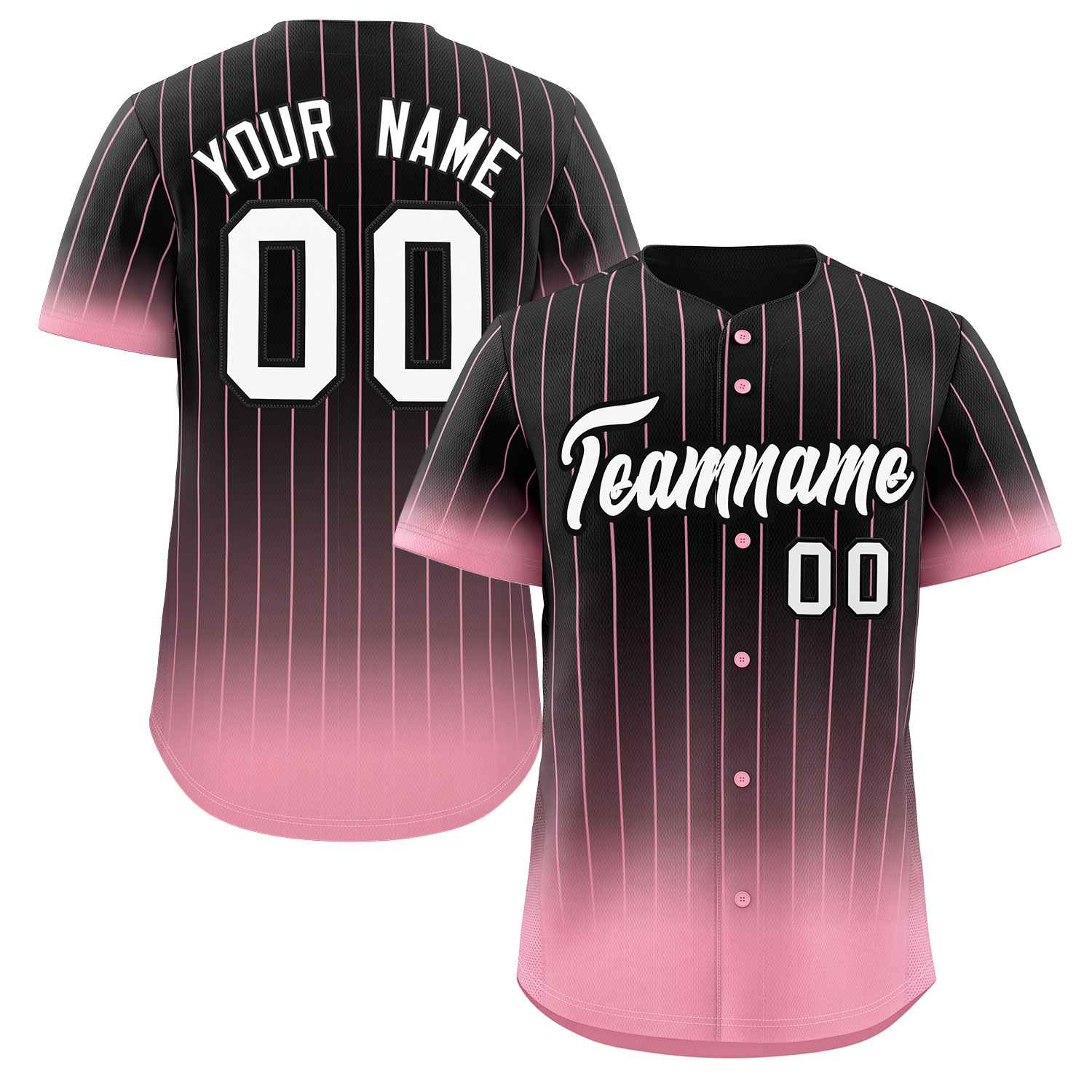 Maillot de baseball personnalisé à rayures dégradées noir, rose et blanc, à la mode, authentique