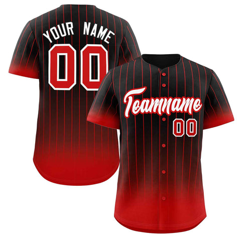 Custom Black Red-White Gradient Stripe Fashion Authentic Baseball Jersey