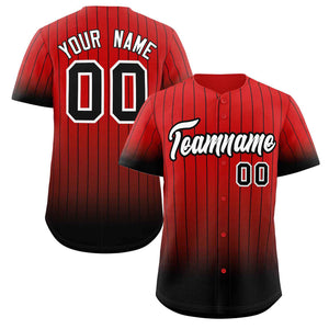 Maillot de baseball personnalisé à rayures dégradées rouge, noir et blanc, à la mode, authentique