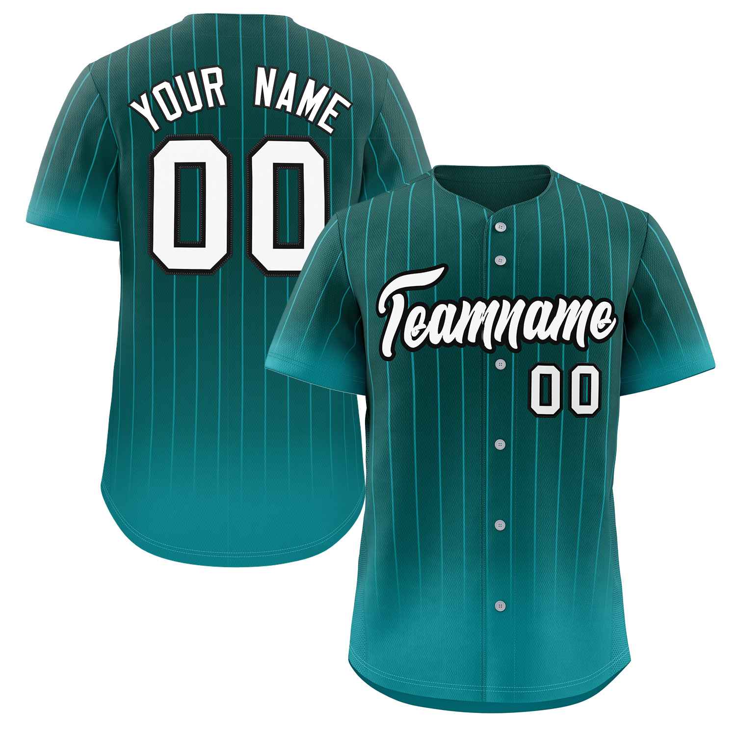 Custom Aqua white-Black Gradient Stripe Fashion Authentic Baseball Jersey