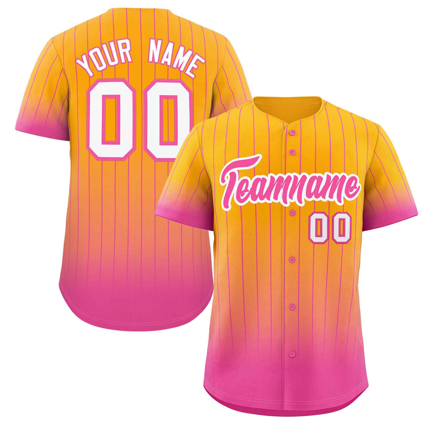 Maillot de baseball personnalisé à rayures dégradées jaune rose-blanc, mode authentique