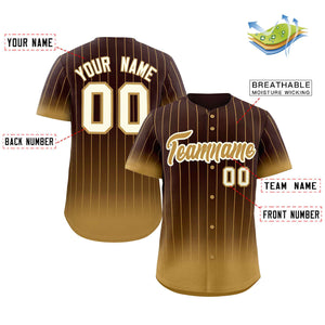 Custom Brown Old Gold-Cream Gradient Stripe Fashion Authentic Baseball Jersey