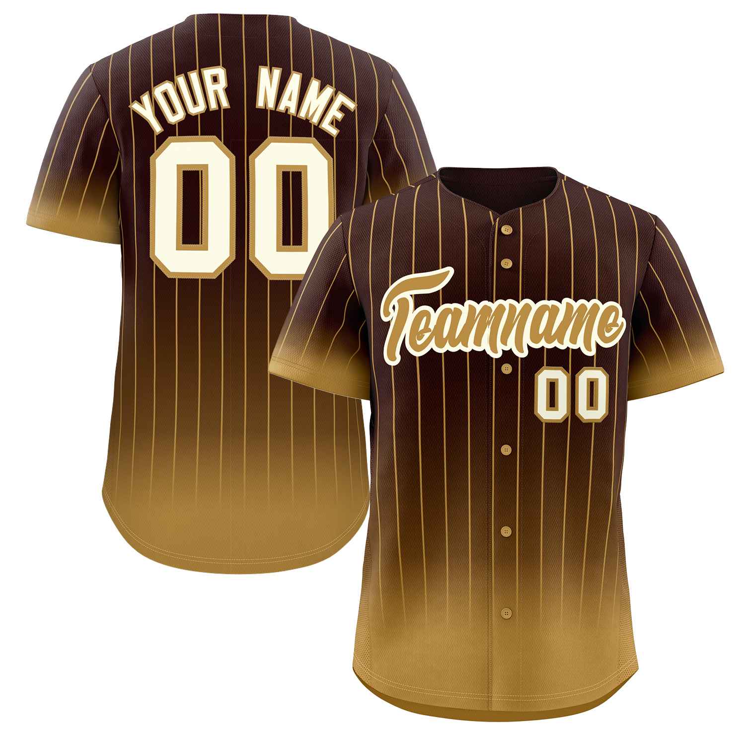 Maillot de baseball personnalisé à rayures dégradées, marron, vieux or-crème, mode authentique