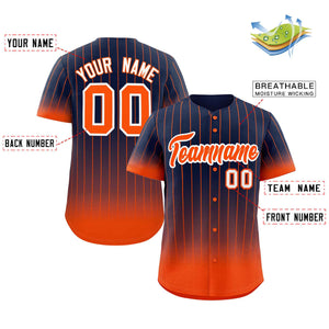 Custom Navy Orange-White Gradient Stripe Fashion Authentic Baseball Jersey