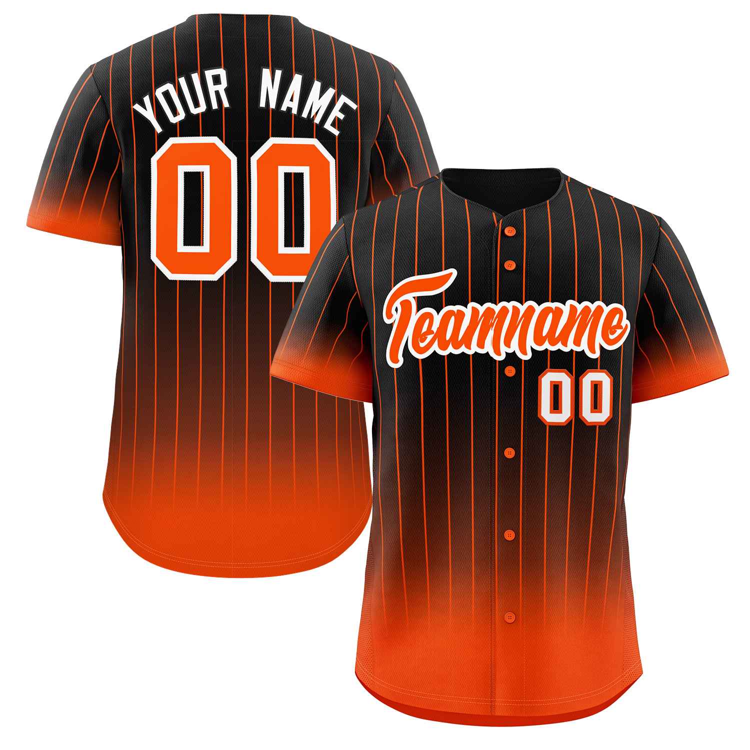 Maillot de baseball personnalisé à rayures dégradées noir orange-blanc, à la mode, authentique