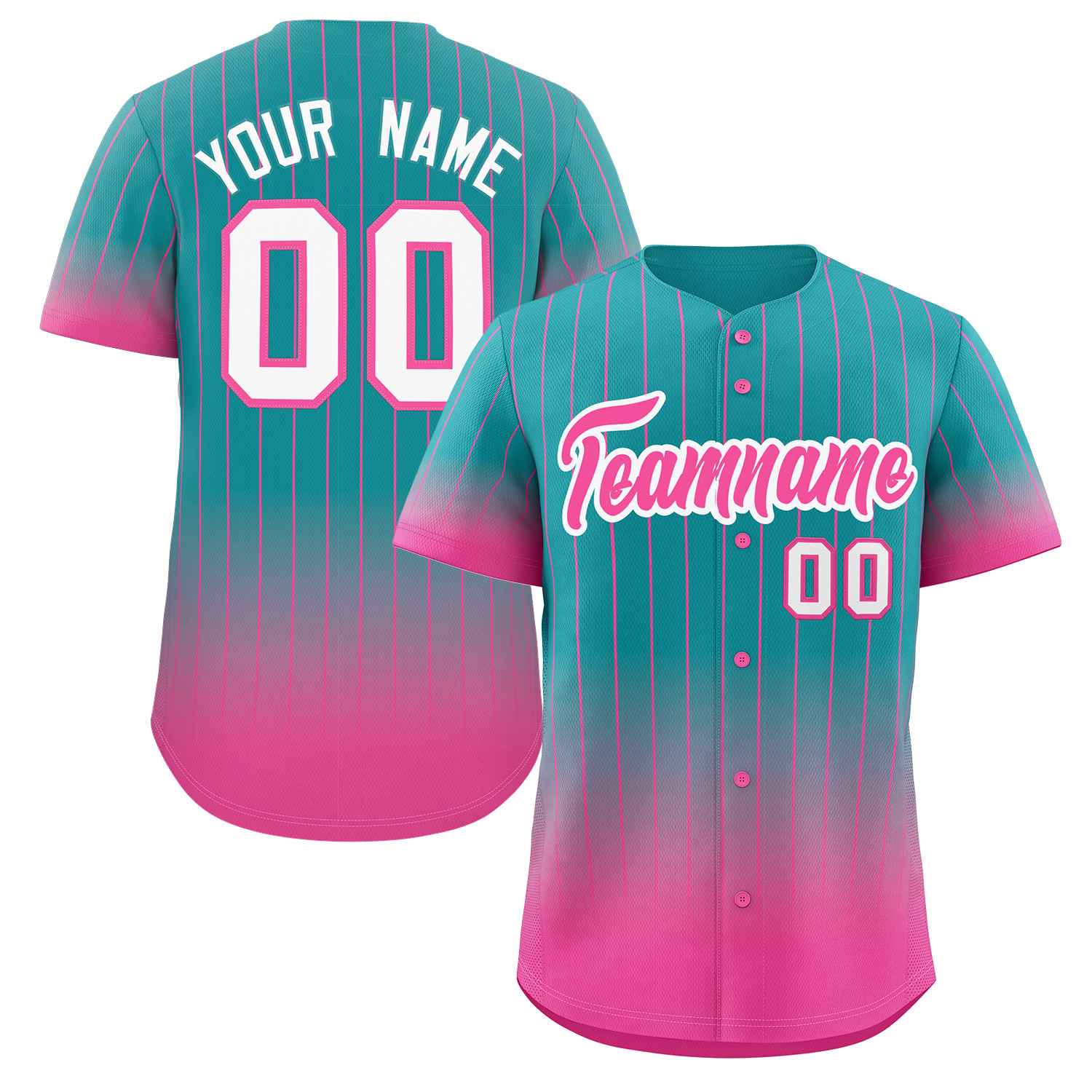 Custom Aqua Pink-White Gradient Stripe Fashion Authentic Baseball Jersey