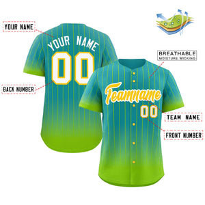 Custom Aqua Neon Green-Gold Gradient Stripe Fashion Authentic Baseball Jersey