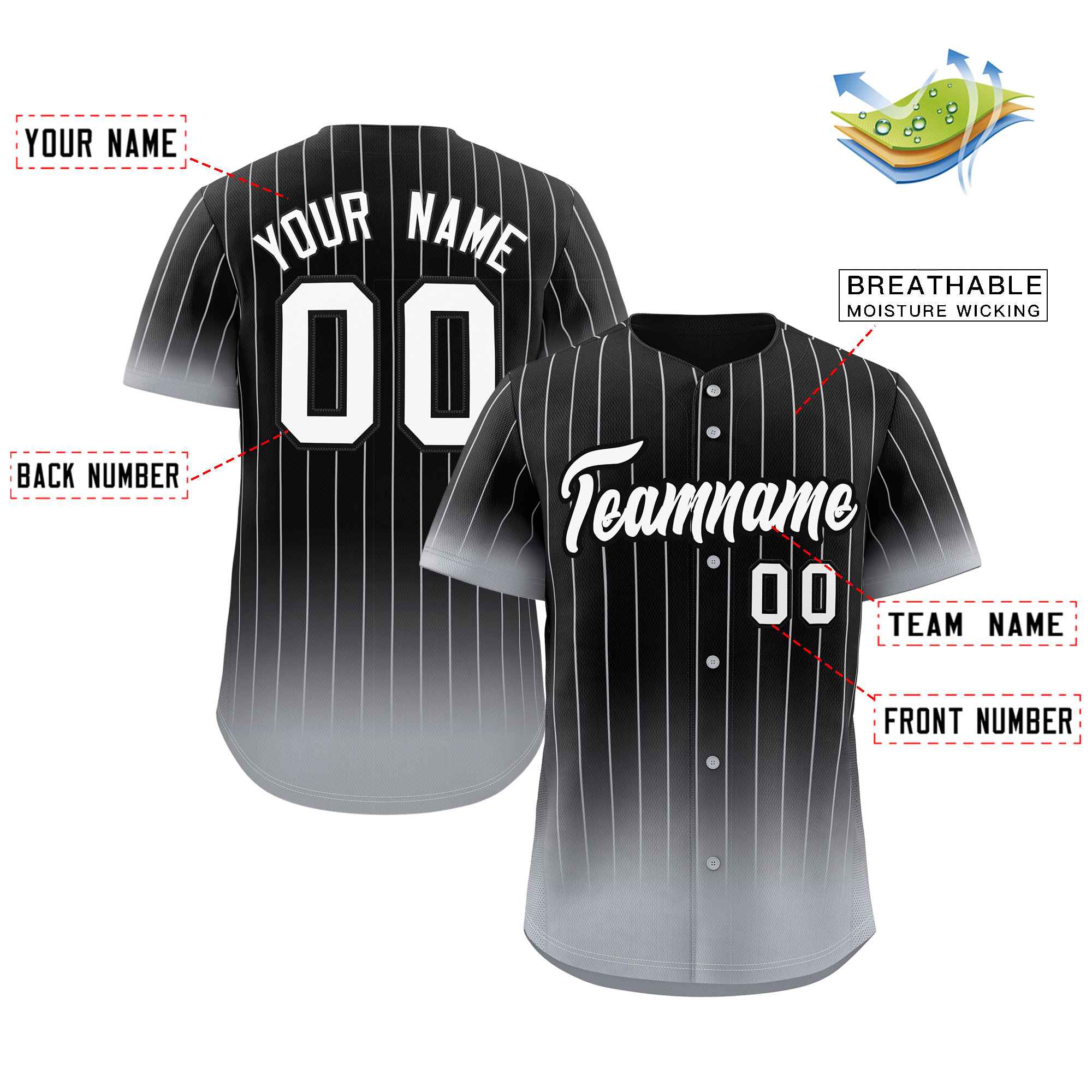 Custom Black Gray-White Gradient Stripe Fashion Authentic Baseball Jersey