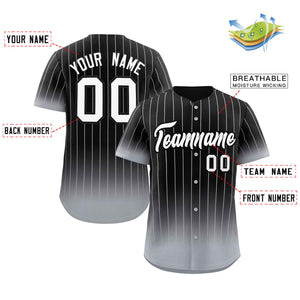 Maillot de baseball personnalisé à rayures dégradées noir gris-blanc, à la mode, authentique