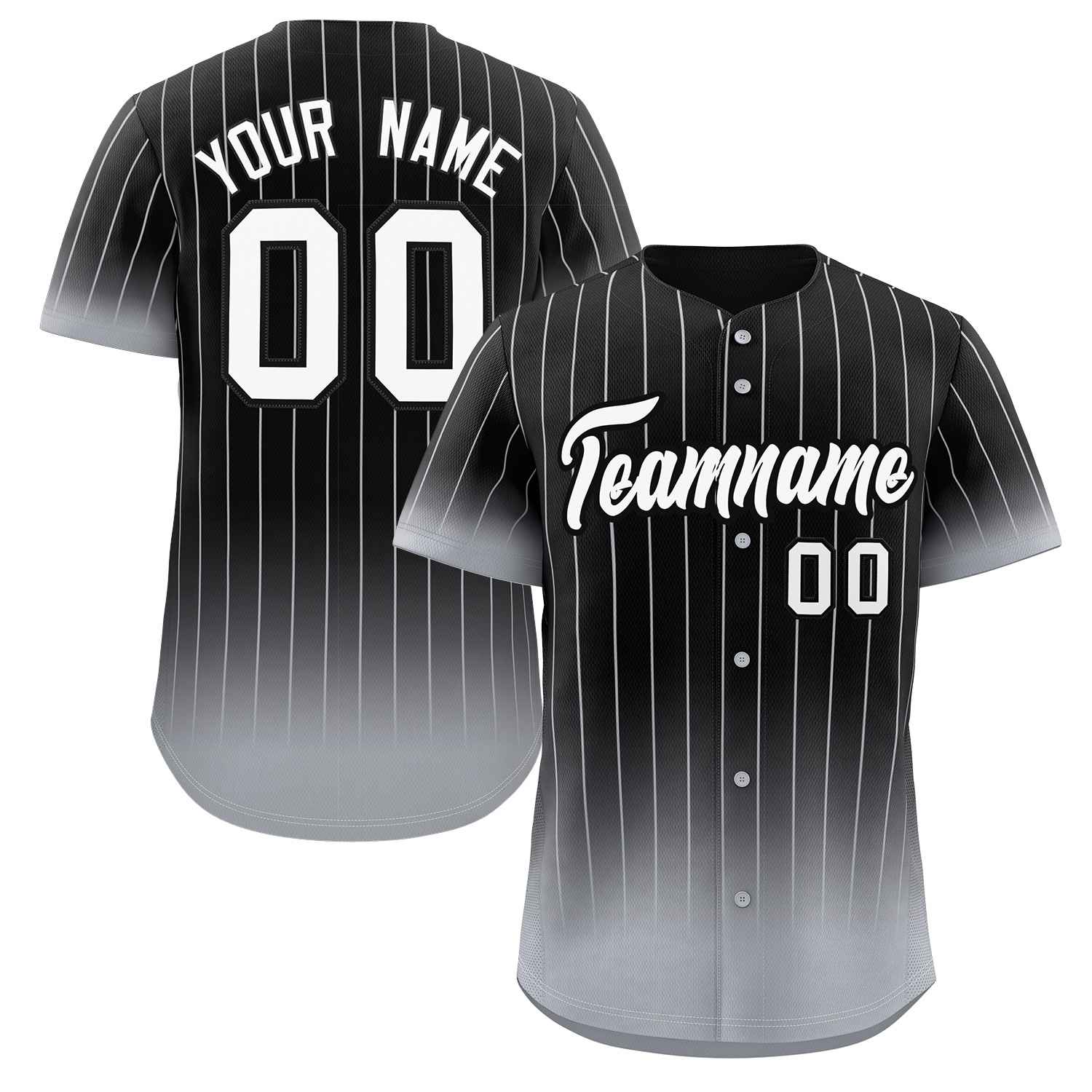 Maillot de baseball personnalisé à rayures dégradées noir gris-blanc, à la mode, authentique