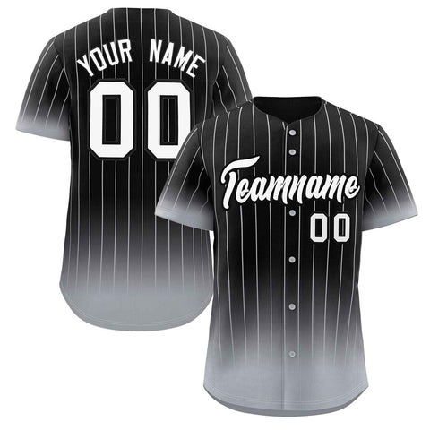 Custom Black Gray-White Gradient Stripe Fashion Authentic Baseball Jersey