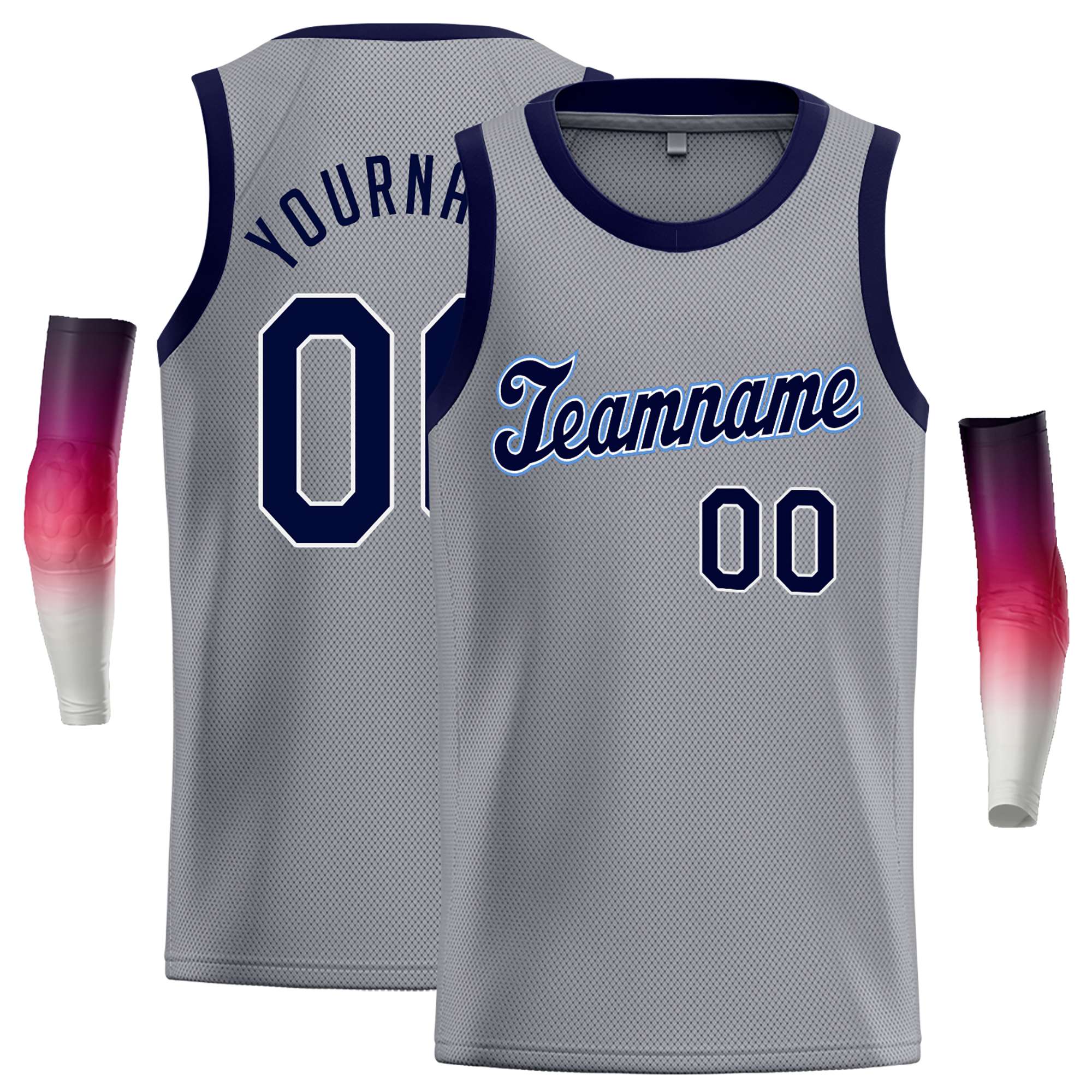 Maillot de basket-ball décontracté, personnalisé, gris foncé, bleu marine et blanc, hauts classiques