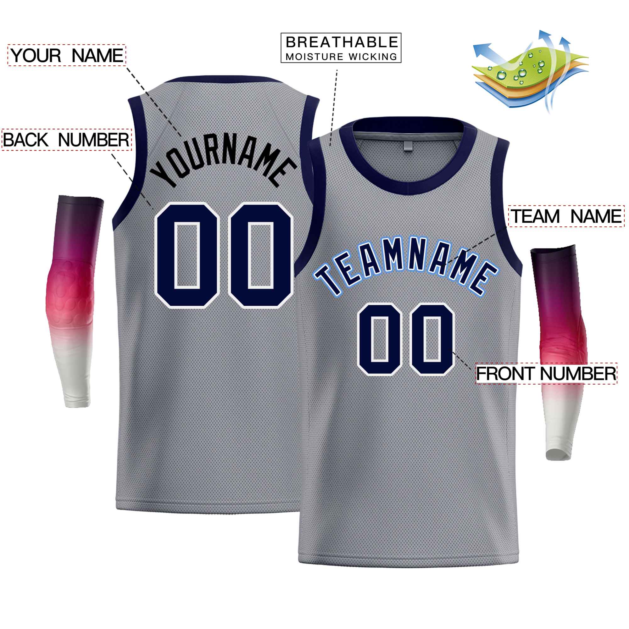 Custom Gray Light Blue-White Classic Tops Men Casual Bull Basketball Jersey