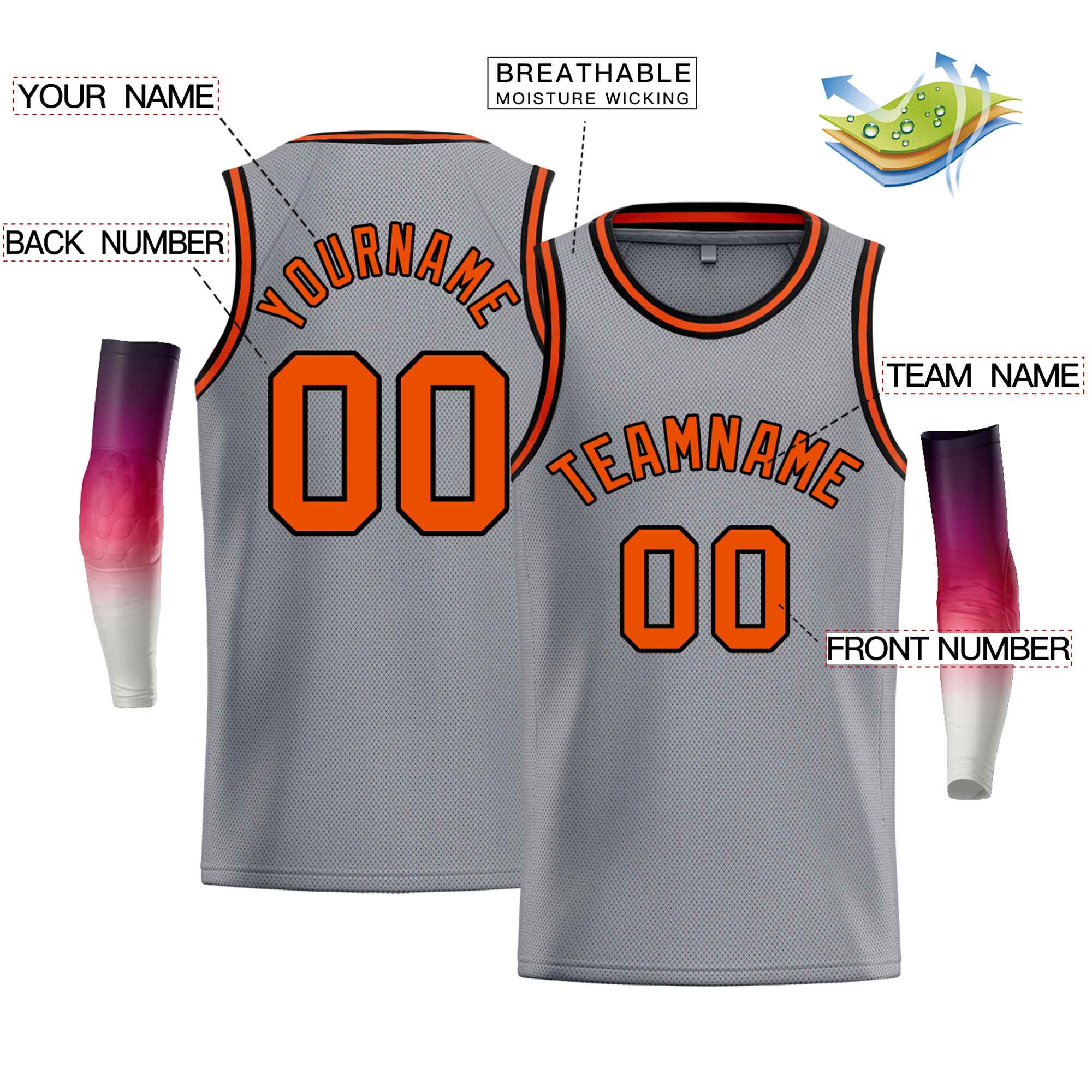 Custom Gray Black-Orange Classic Tops Men Casual Bull Basketball Jersey