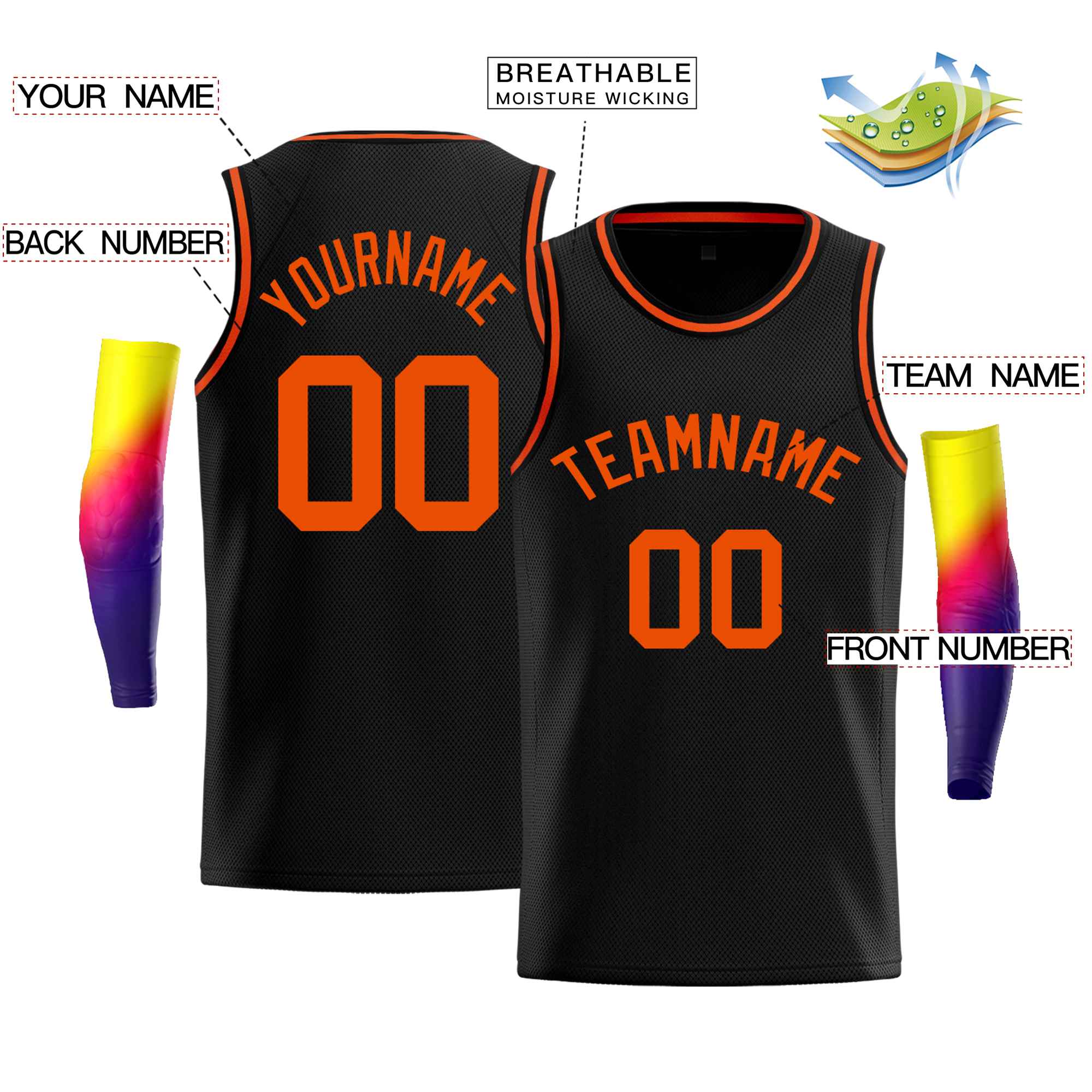 Custom Black Orange Classic Tops Men Casual Bull Basketball Jersey