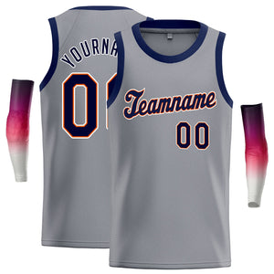 Custom Gray Navy-Orange Classic Tops Tank Top Basketball Jersey