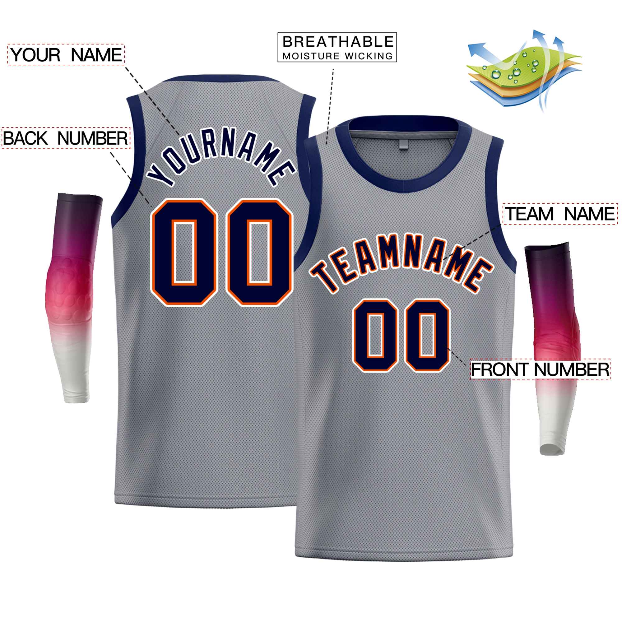 Custom Gray White-Orange Classic Tops Men Casual Bull Basketball Jersey