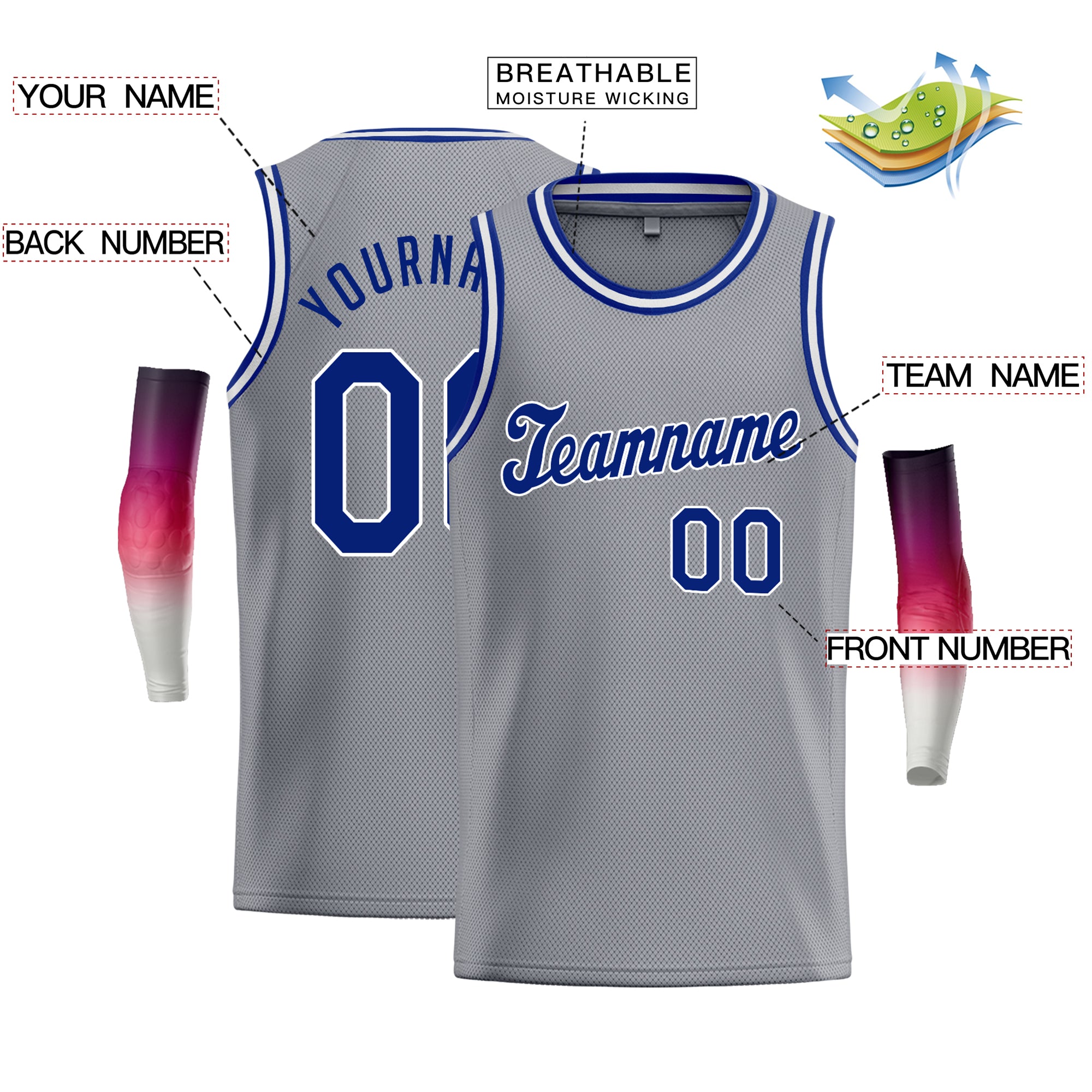 Custom Gray Royal-White Classic Tops Tank Top Basketball Jersey