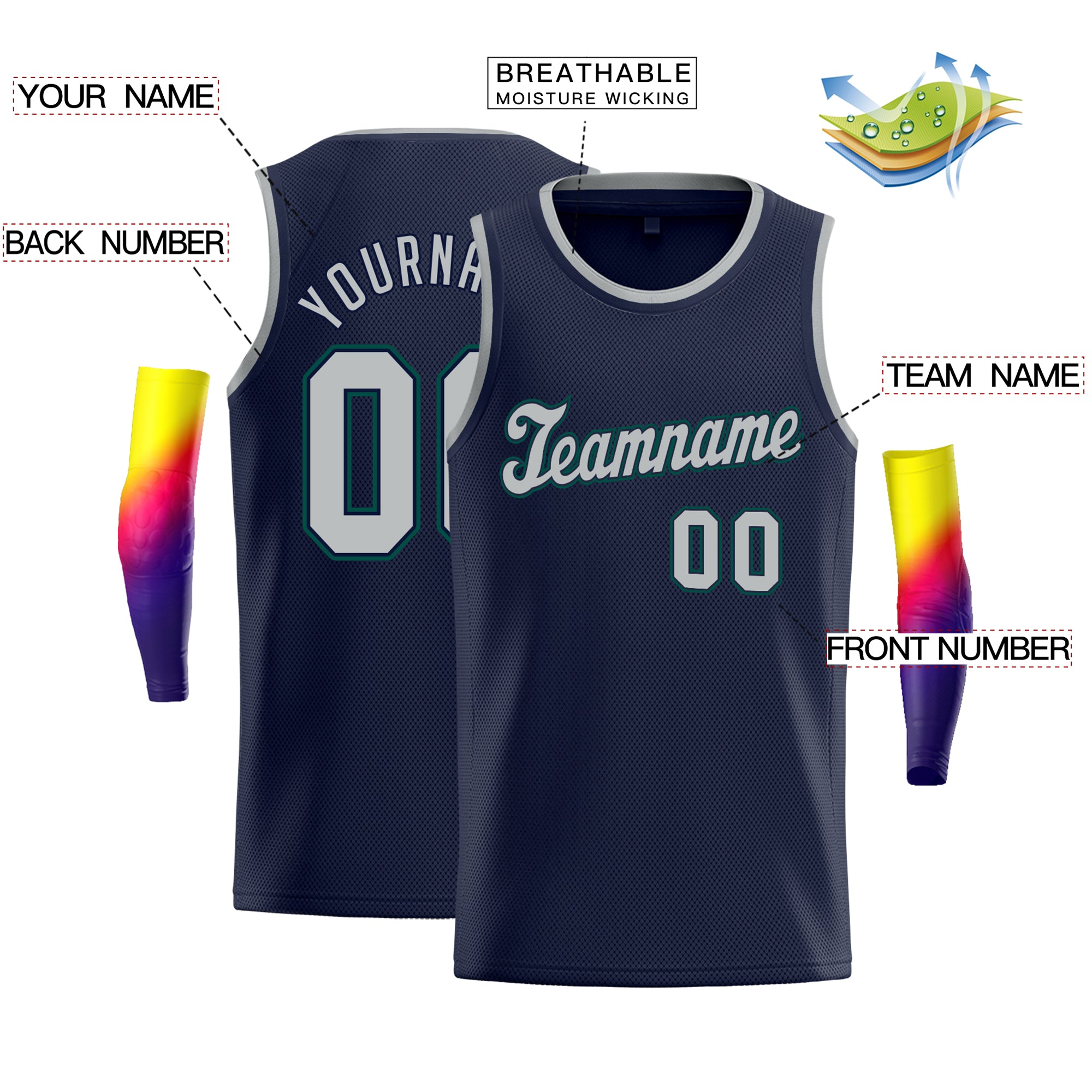 Custom Navy Gray-Navy Classic Tops Athletic Training Basketball Jersey