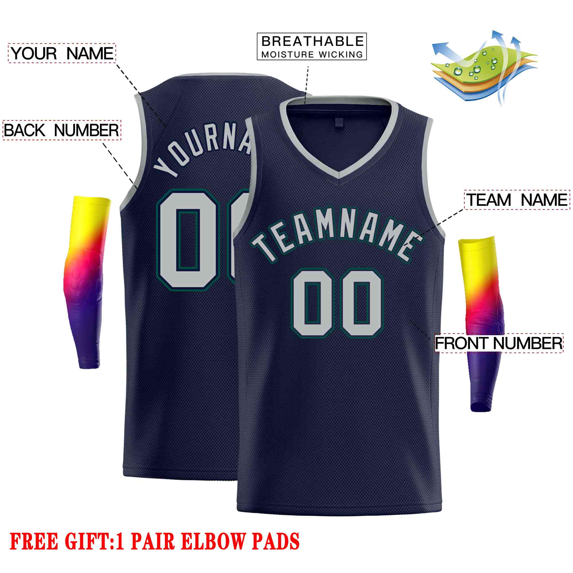 Custom Navy Gray-Green Classic Tops Men Casual Basketball Jersey