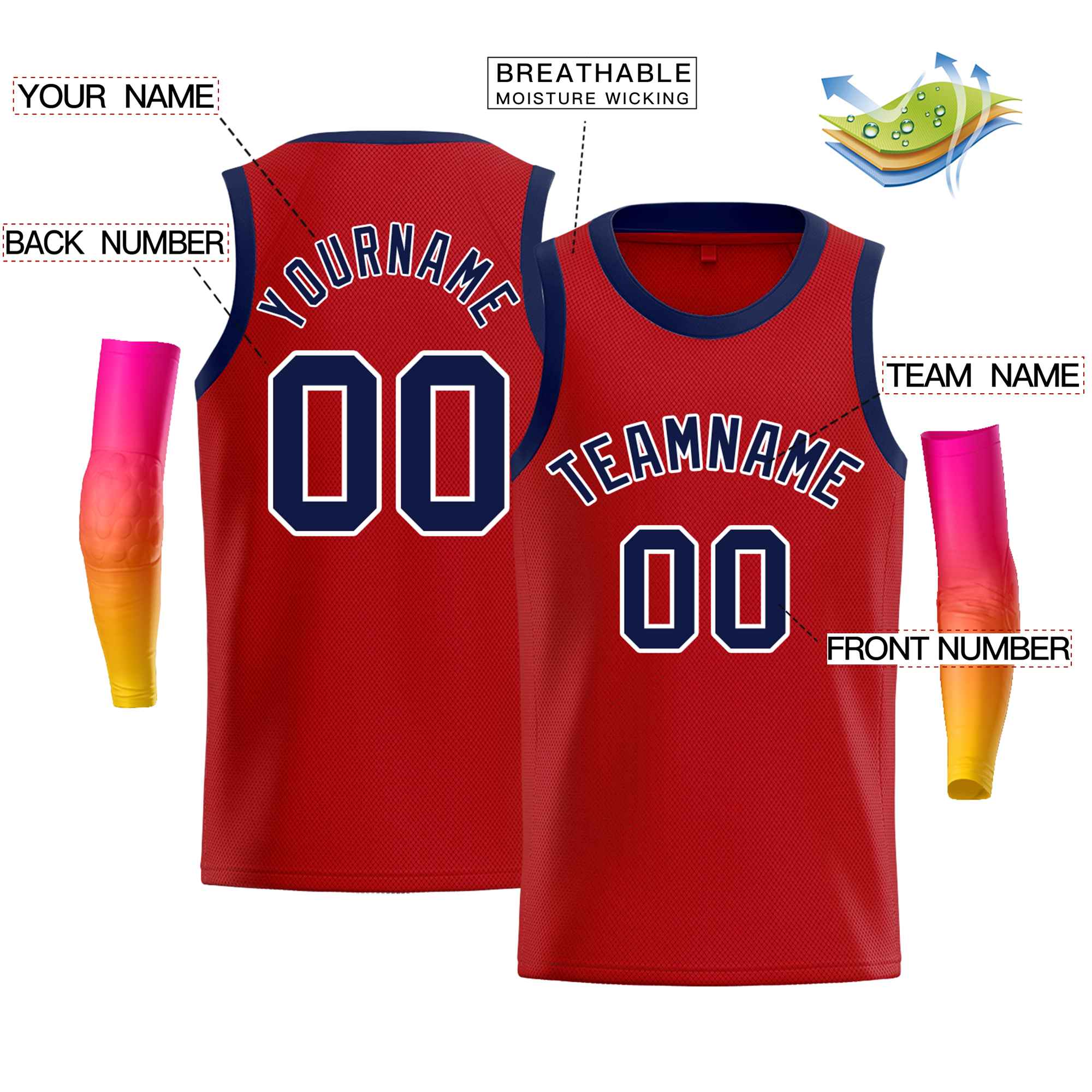 Custom Red White-Navy Classic Tops Men Casual Bull Basketball Jersey