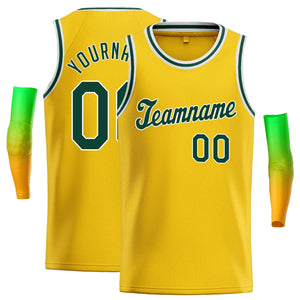 Custom Yellow Green-White Classic Tops Men/Boy Basketball Jersey