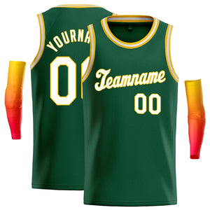 Maillot de basket-ball classique personnalisé vert blanc-jaune, vêtements de sport à la mode