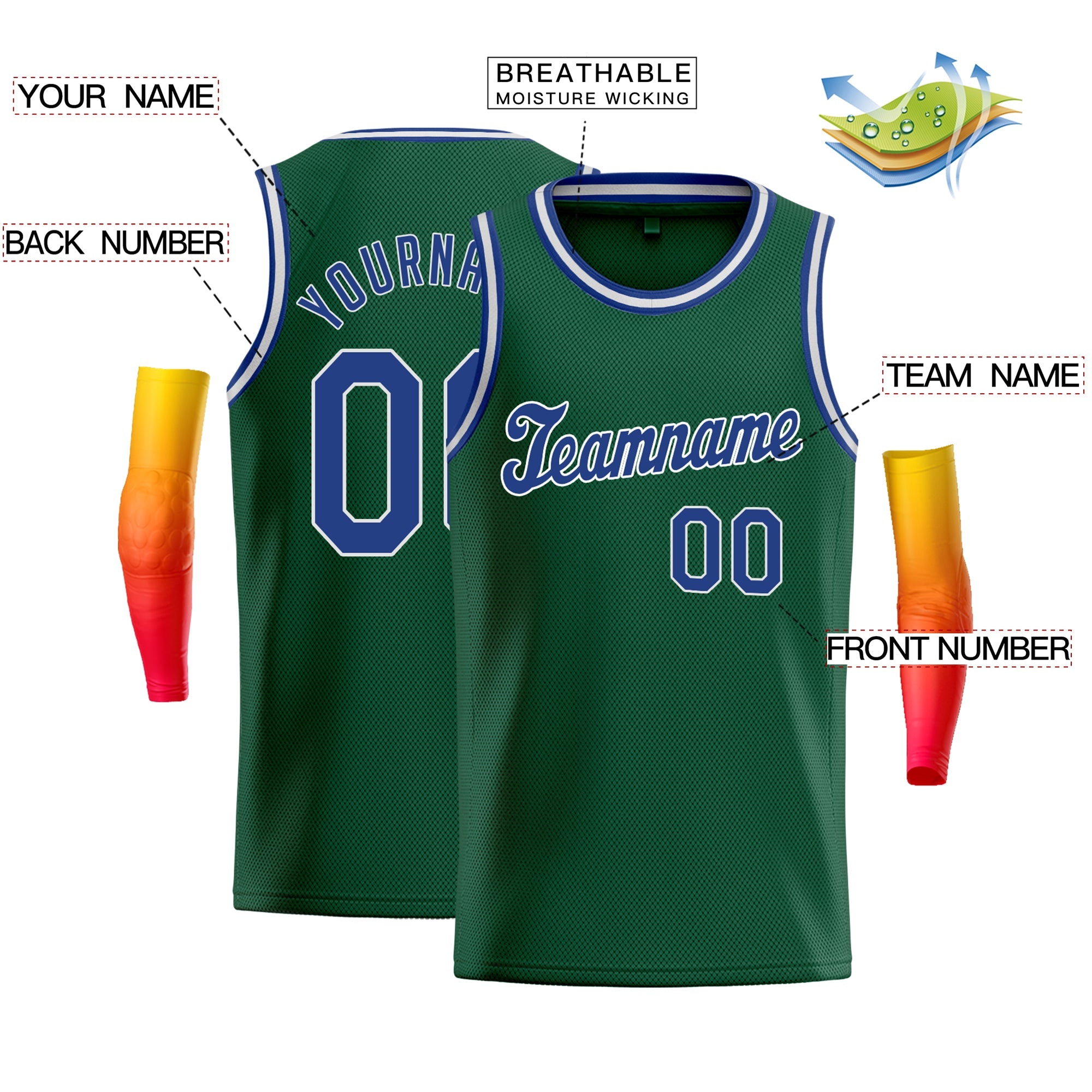 Custom Green Royal-White Classic Tops Fashion Sportwear Basketball Jersey