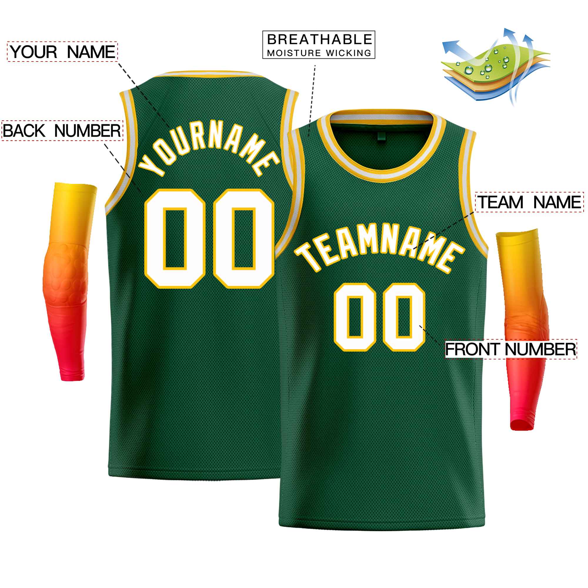 Custom Green Yellow-White Classic Tops Men Casual Bull Basketball Jersey