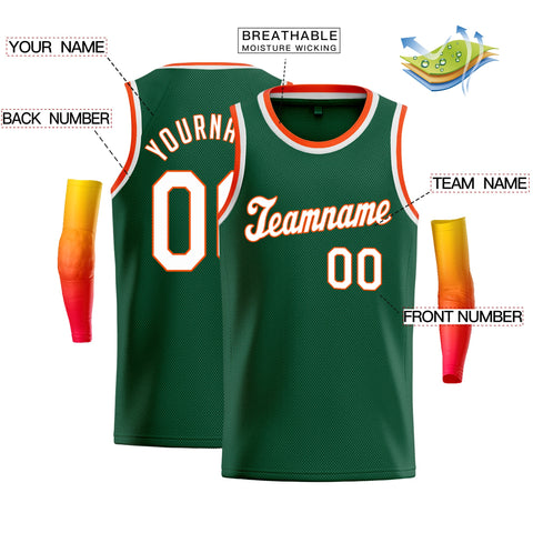 Custom Green White-Orange Classic Tops Breathable Basketball Jersey