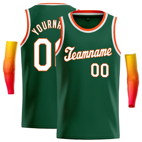 Custom Green White-Orange Classic Tops Breathable Basketball Jersey