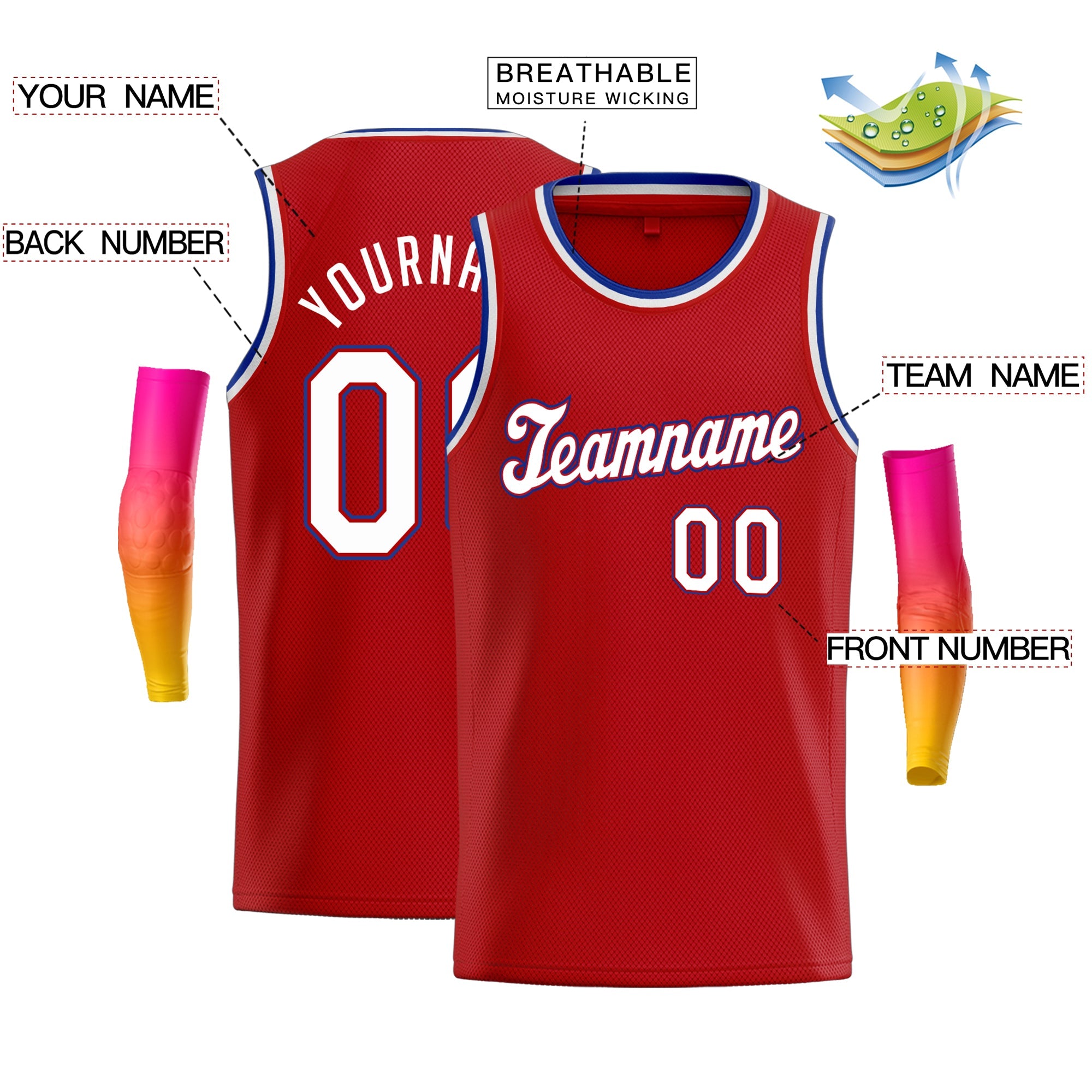 Maillot de basket-ball athlétique personnalisé rouge blanc-Royal Classic Tops