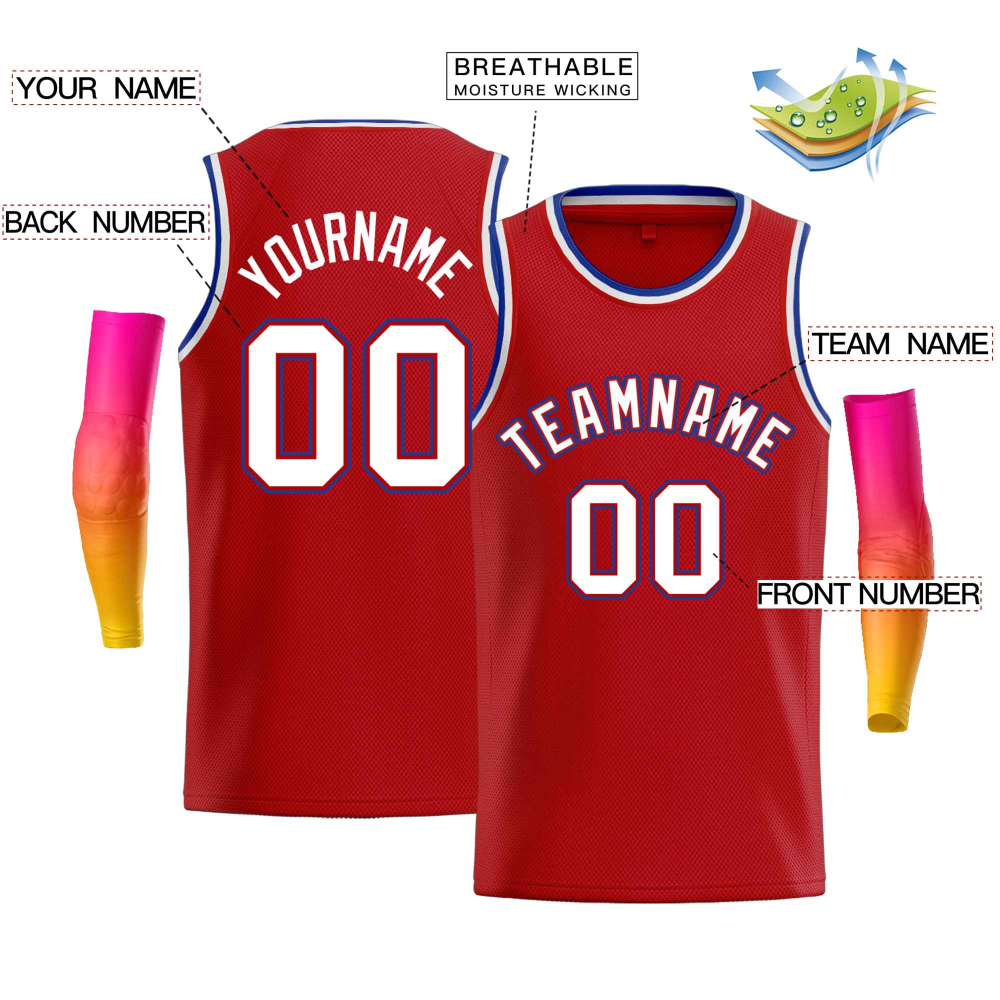 Custom Red Royal-Red Classic Tops Men Casual Bull Basketball Jersey