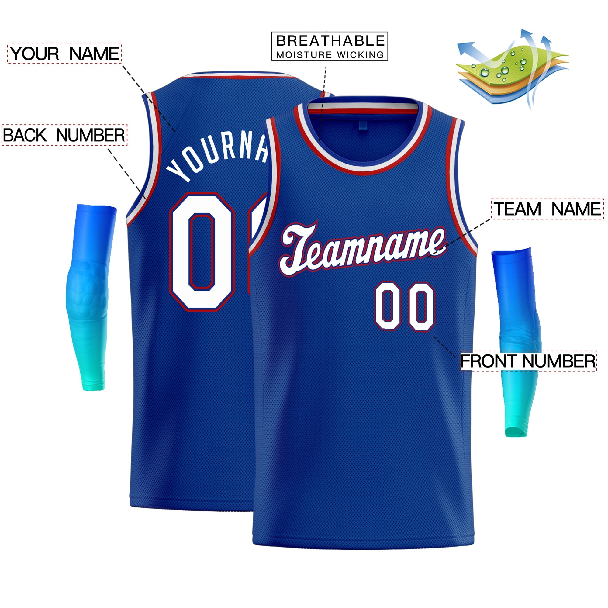 Maillot de basket-ball athlétique classique bleu royal-rouge personnalisé