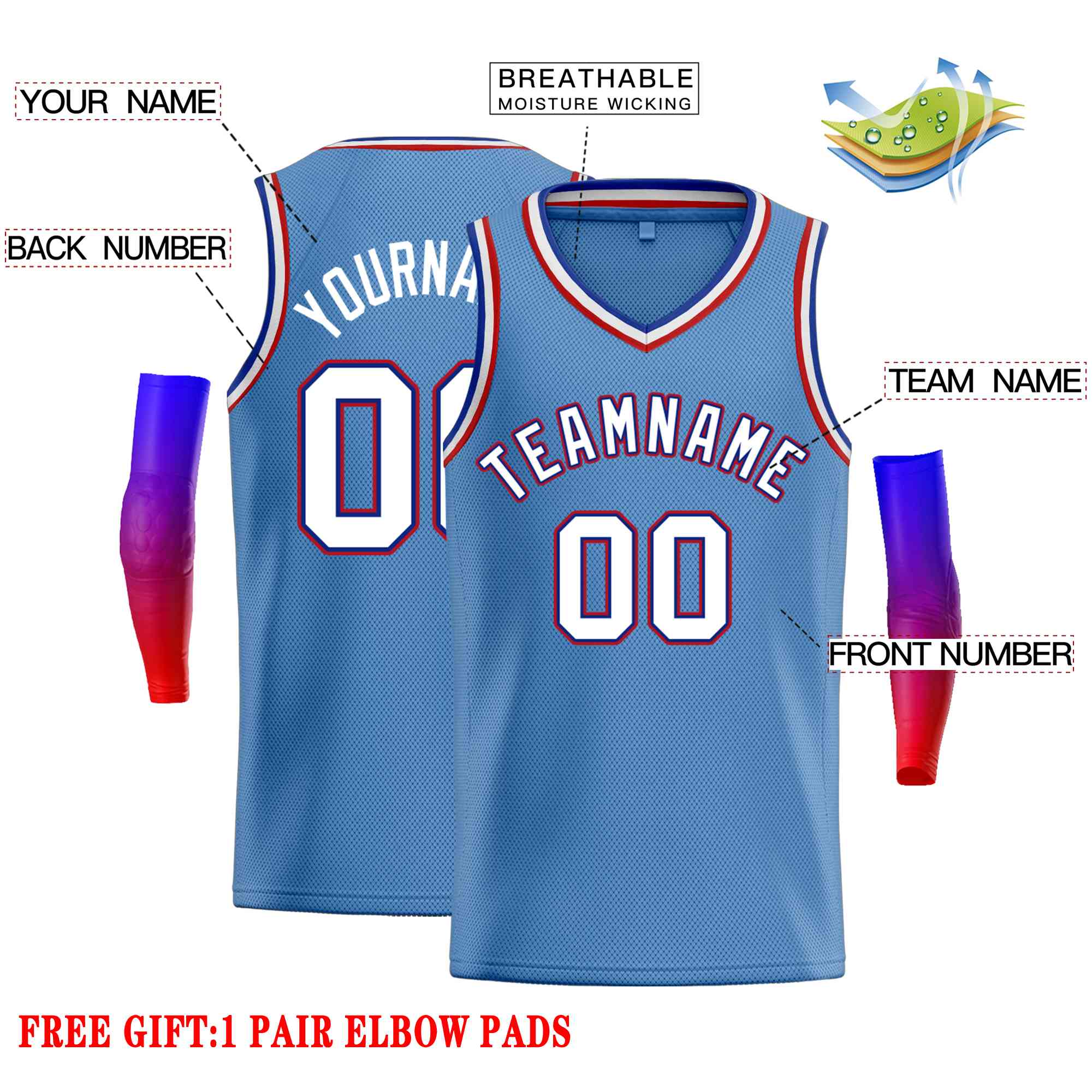 Custom Light Blue White-Blue Classic Tops Men Casual Basketball Jersey