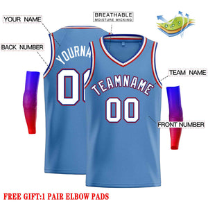 Custom Light Blue White-Blue Classic Tops Men Casual Basketball Jersey