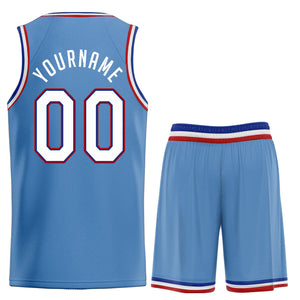 Maillot de basket-ball personnalisé bleu clair et blanc, ensembles classiques