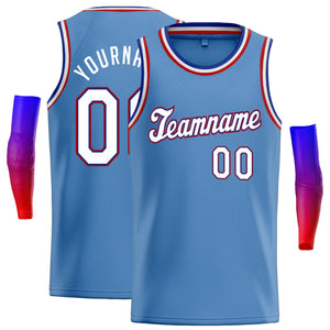 Maillot de basket-ball décontracté pour hommes, haut classique personnalisé bleu clair blanc-rouge