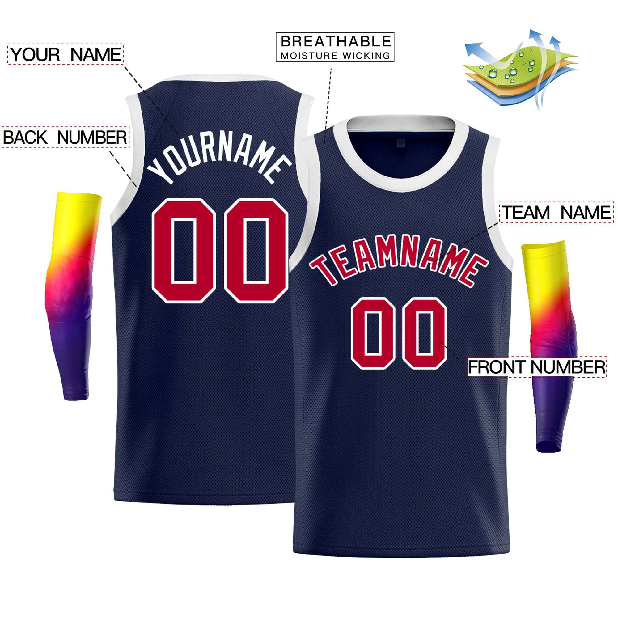 Custom Navy White-Red Classic Tops Men Casual Bull Basketball Jersey