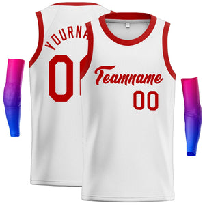 Custom White Red Classic Tops Men Casual Basketball Jersey